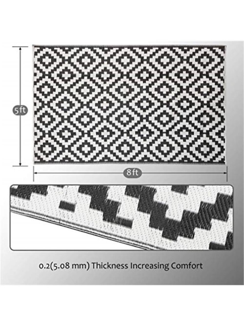 Waterproof Outdoor Rug 5x8 ft, Plastic Reversible Rug, Modern Area Rug, Large - Picture 2 of 7